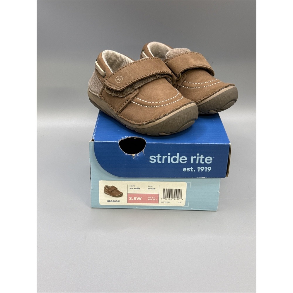 WORN ONCE Stride Rite Leather Canvas Loafers Wally Shoes Baby Boy SZ 3.5W